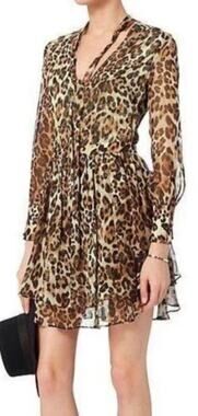 Intermix cheetah print sheer layered ruffled flowy long sleeved dress size small